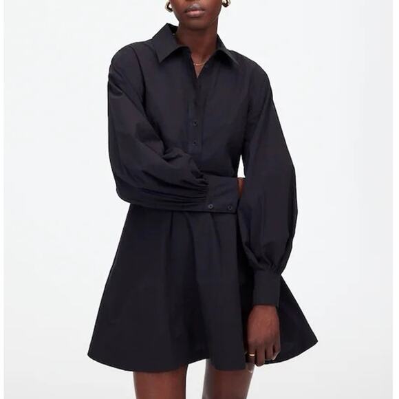 Madewell Dresses & Skirts - NWT Madewell Seamed Long-Sleeve Mini Shirtdress In Poplin Jet Black Size 6